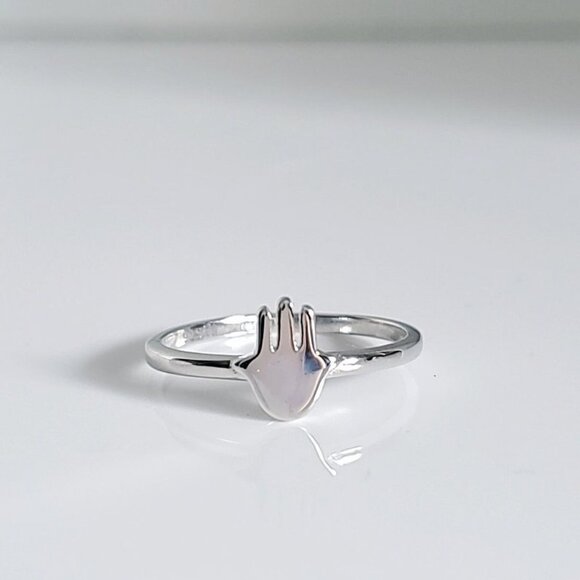 Dainty Sterling Silver Hand Ring, Minimalist Hand of Fatima Protection Amulet - Picture 1 of 10